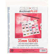 Archival Plus Storage Page for Slides, 35mm (2x2 ), Holds 20 Slides, Side Load, Clear Back   25 Pack