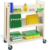 Mobile Utility Truck (37 x 18 x 42 ) with 1 Flat & 4 Slanted Shelves   Putty Beige with Walnut Stripe