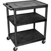 40  Endura 3 Shelf Multimedia Cart with 3 Outlets   Black