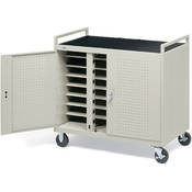 Laptop Notebook Computer Cart (42.5 x 24.0 x 40.3 ) with a Perforated Cabinet, 5  Casters & Two UL Listed 14 Outlet Electrical Units (Located Upon the Front of the Unit) for Storing Charging up to 24 Computers [FULLY ASSEMBLED VERSION]