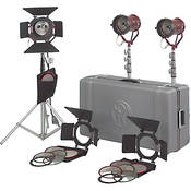 Teenie Mole Open Face 3 Light Kit   consists of: 3  Teenie Mole 650W Lights, Barndoors, Scrims, Light Stands, Hard Case   NO Bulbs   1950 Total Watts