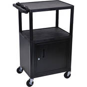 42  Endura Table With Storage Cabinet & 3 Surge Protected Outlets (Black Gray)