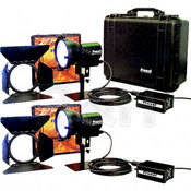 SSGK2 200DC 200 Watt Super Sun Gun HMI 2 Light Kit   consists of: 2 Super Sun Guns, DC Dimmable Ballasts, Barndoors, HMI Bulbs, Softboxes, Filters, Case   400 Total Watts (30V DC)