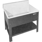Fiberglass Rack Cleaning Deep Sink with 7  Backsplash, Steel Stand, Storage Shelf, Hot Cold Swing Faucet & Sink Mat(30x48x14 )
