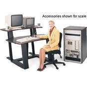 E4523 59  Wide Digital Desk with 35  Vertical Equipment Rack (Black Granite Red Trim)