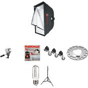 Starlite QL SilverDome Tungsten 1 Light Kit   consists of: 1 Starlite QL Fixture, Large Silverdome, Speed Ring, 2 Bulbs, Light Stand   1000 Total Watts (220V AC)