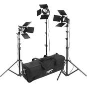 K33 3 Light 1800 Watt Portable Attache Kit with Barndoors (120 240VAC)