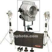 Complete Minispot Tungsten 2 Light Kit   consists of: 2 200W Minispot Fresnels, Barndoors, Snoots, Diffuser, Light Stands, Soft Case   NO Bulbs   400 Total Watts