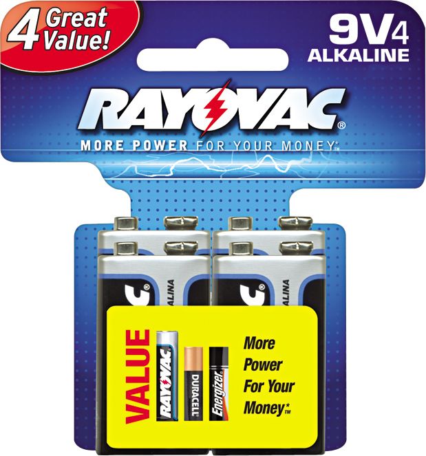 BATTERY 9V ALKALINE 4/PK