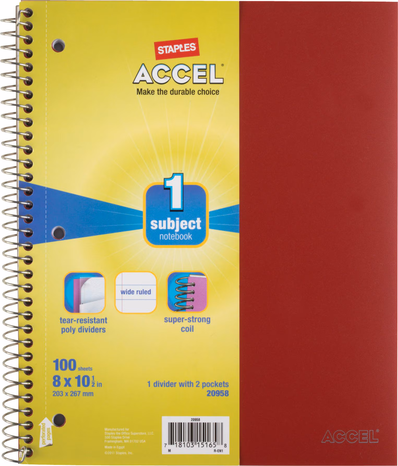 ACCEL 1SUB 8.5X11 NTBK CR RED
