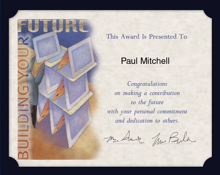 AWARDS CERTIF HOLDER BK