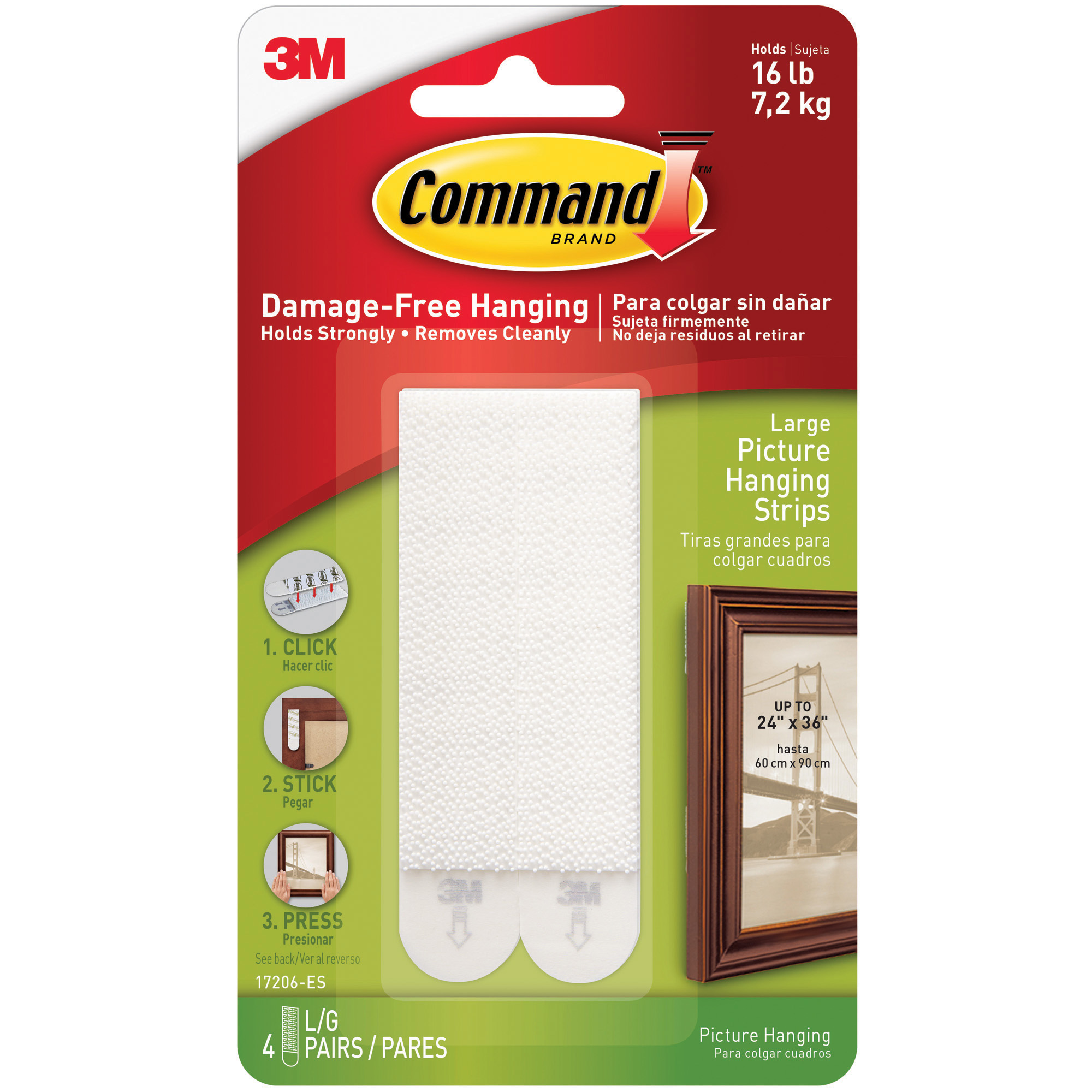 3M™ 17206 Command™ Picture Hanging Strips, Large, White, 4/Sets per Case