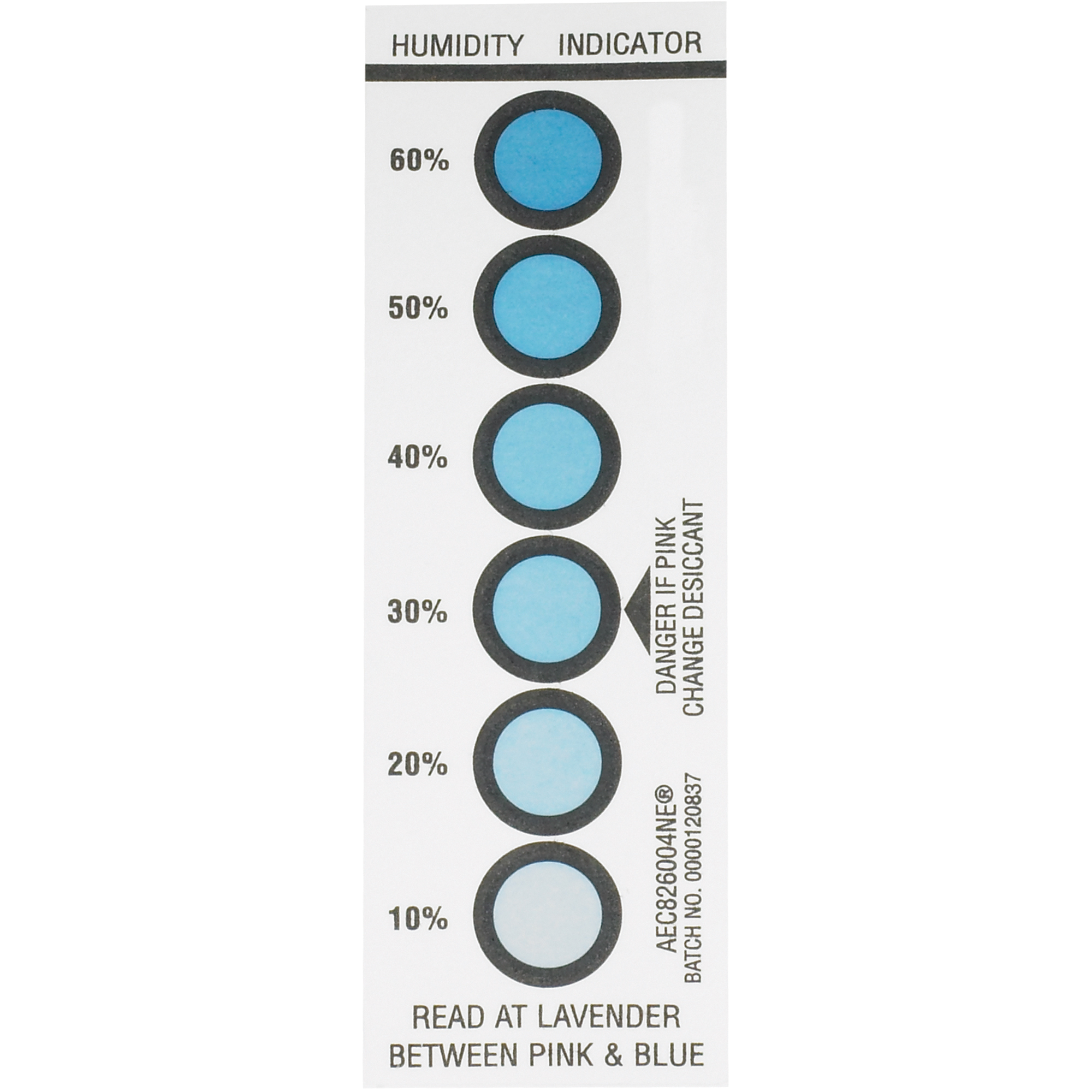 Humidity Indicators, 10-20-30-40-50-60%, 1 9/16" x 4 3/4", White, 200/Case