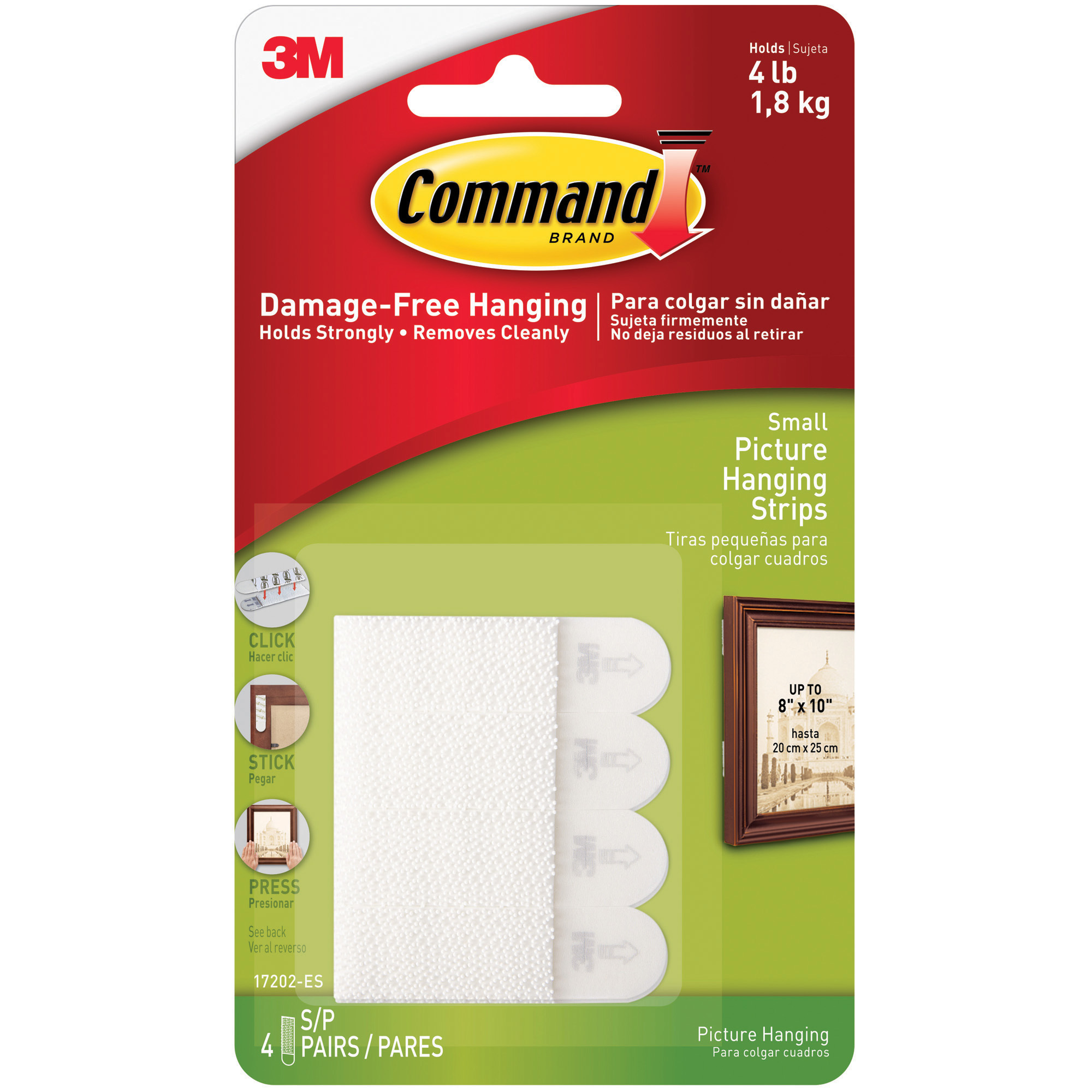 3M™ 17202 Command™ Picture Hanging Strips, Small, White, 4/Sets per Case