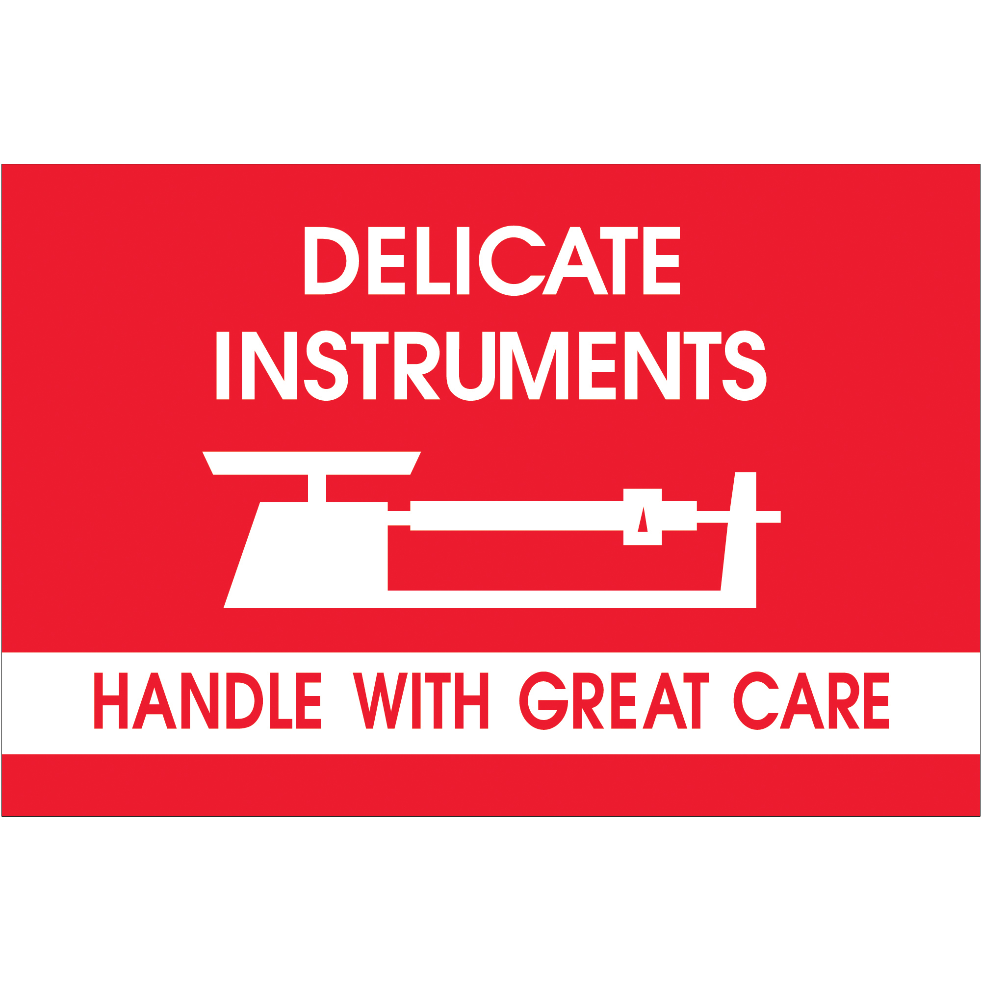 Tape Logic® Fragile Labels, "Delicate Instruments - HWC", 2" x 3", Red/White, 500/Roll