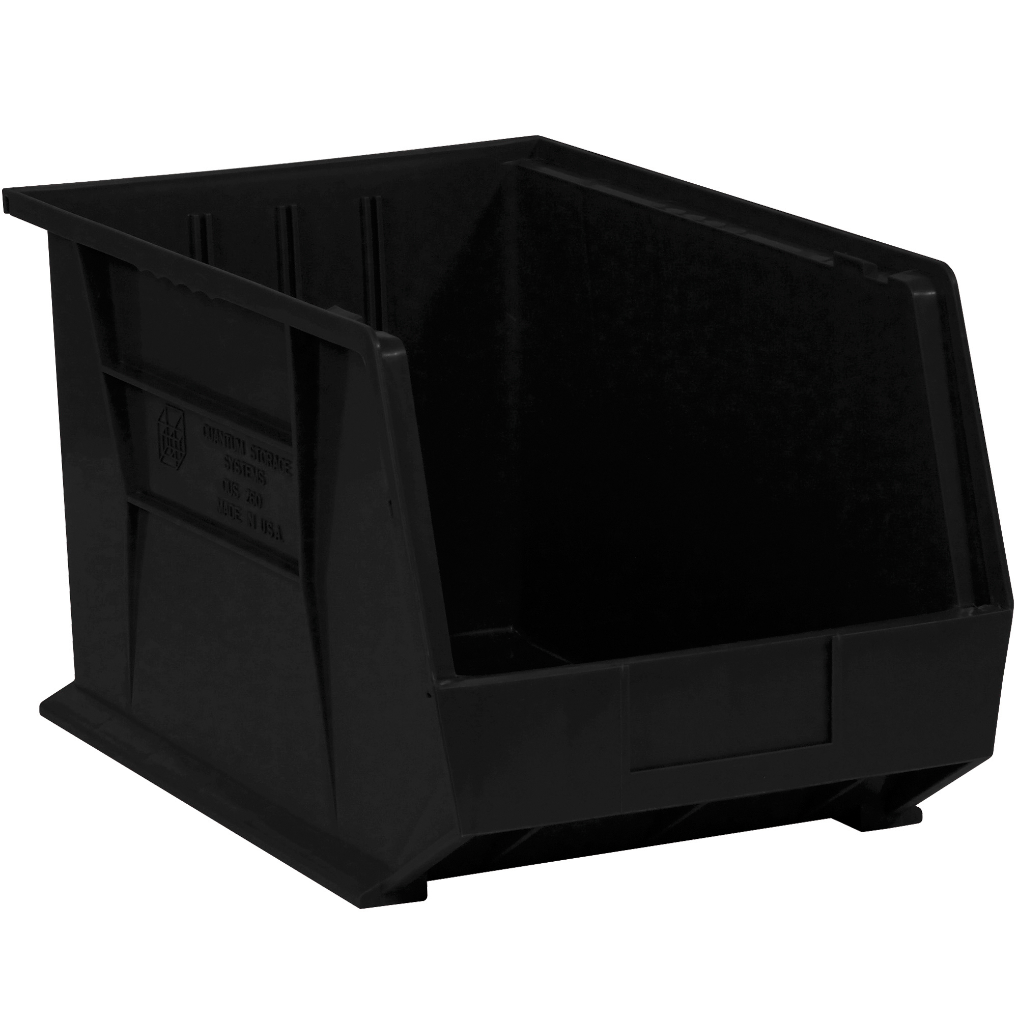Plastic Stack & Hang Bin Boxes, 16" x 11" x 8", Black, 4/Case