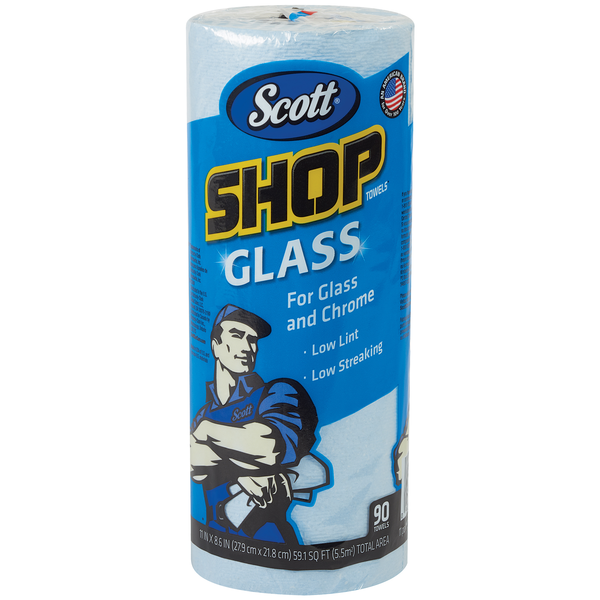 Scott® Shop Towels on a Roll for Glass, 11" x 8.7", Blue, 12 Rolls/Case