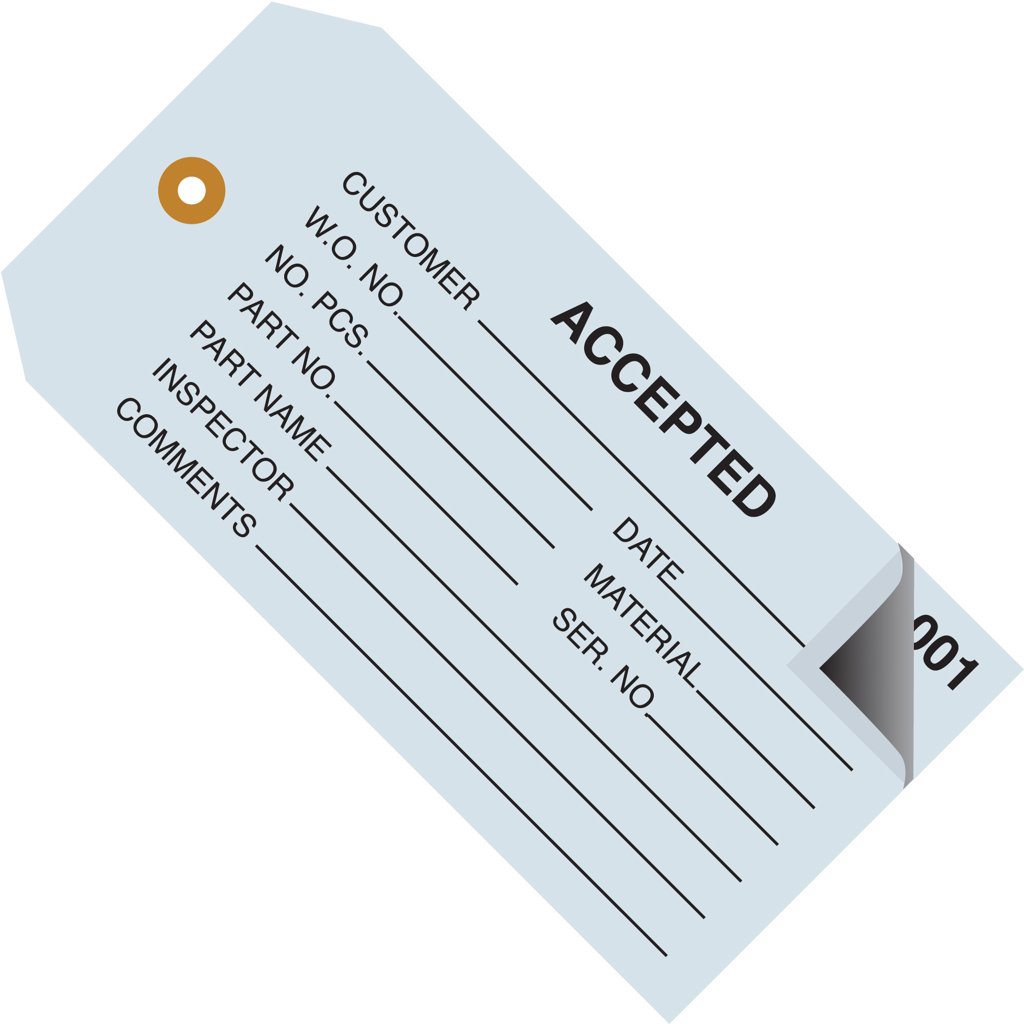 Inspection Tags, 2 Part, Numbered 001-499, "Accepted", 4 3/4" x 2 3/8", Blue, 500/Case