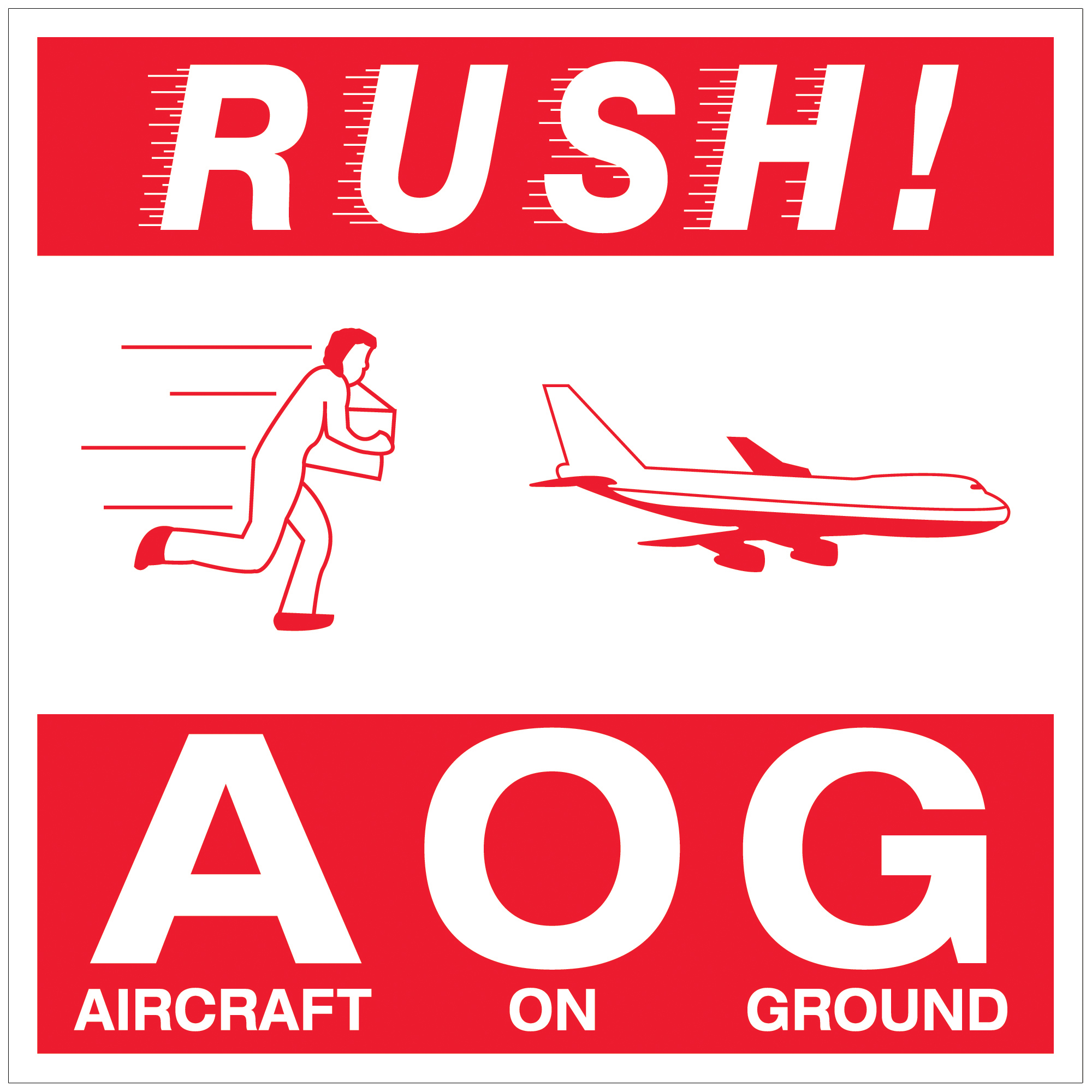 Tape Logic® Labels, "Rush AOG - Aircraft On Ground", 4" x 4", Red/White, 500/Roll
