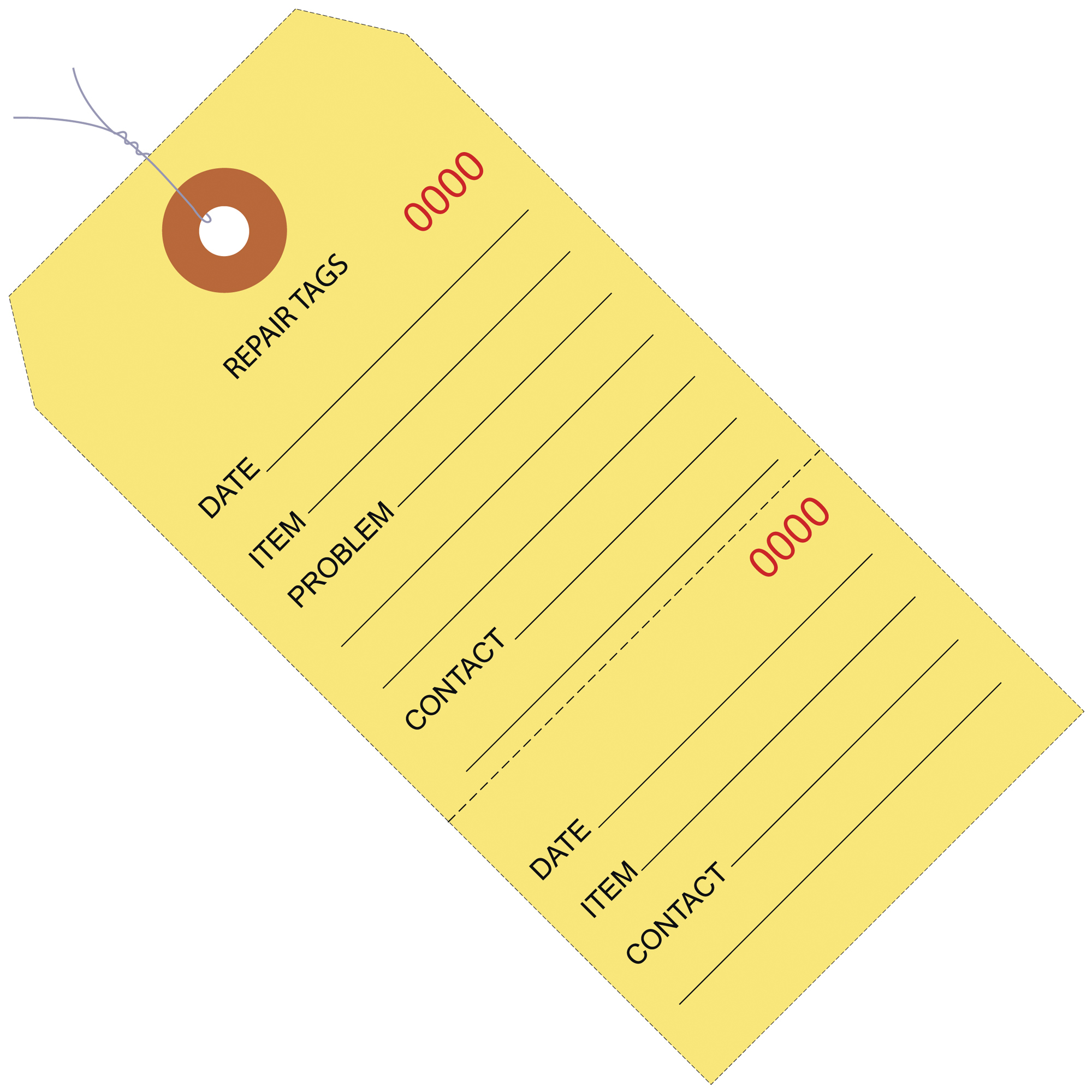 Repair Tags, Consecutively Numbered, Pre-Wired, 6 1/4" x 3 1/8", Yellow, 1000 /Case