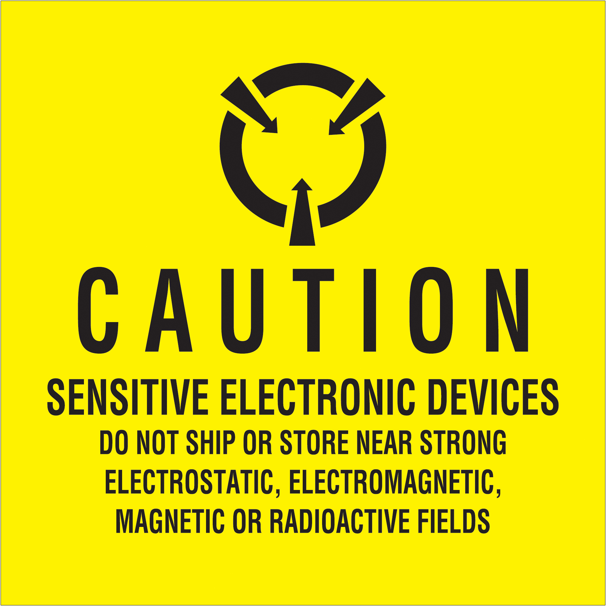 Tape Logic® Labels, "Sensitive Electronic Devices", 4" x 4", Black/Yellow, 500/Roll