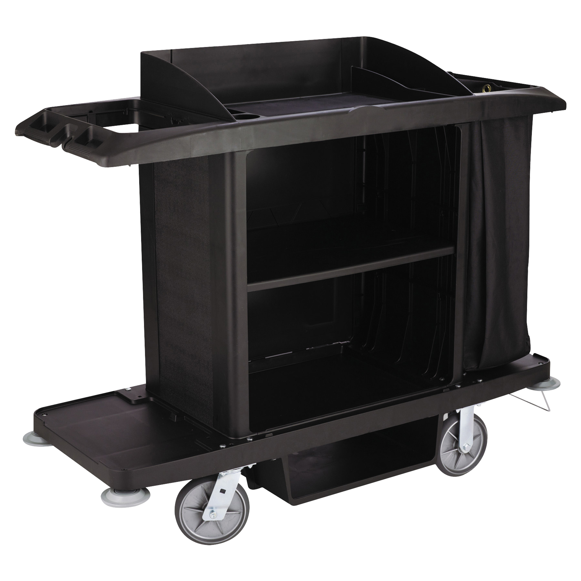 Rubbermaid® Housekeeping Cart, 22" x 60" x 50", Black, 1/Each