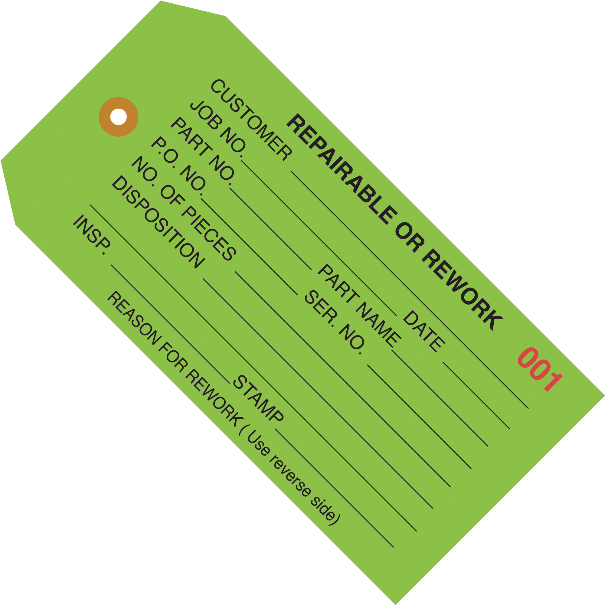 Inspection Tags, "Repairable or Rework", 4 3/4" x 2 3/8", Green, 1000/Case