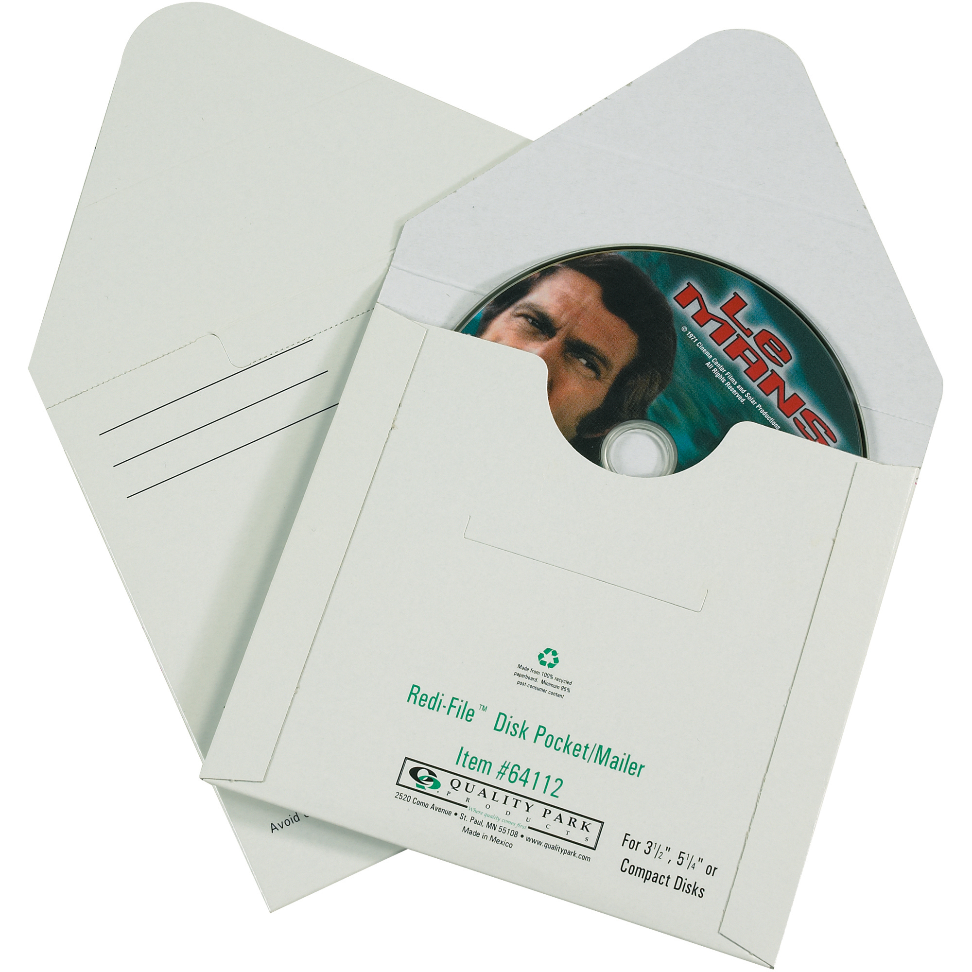 Fibreboard CD Mailers, 5 1/8" x 5", White, 100/Case