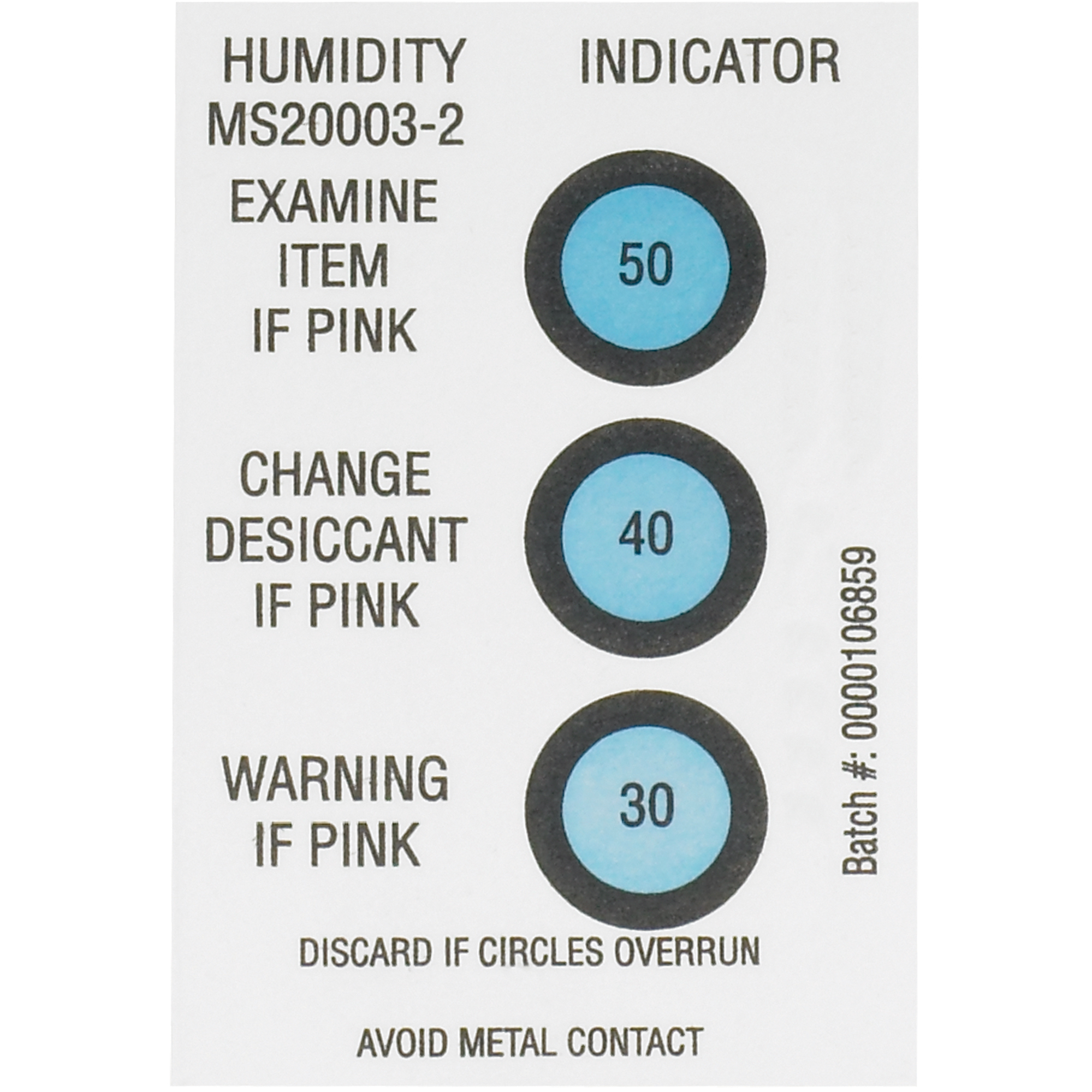 Humidity Indicators, 30-40-50%, 2" x 3", White, 125/Case