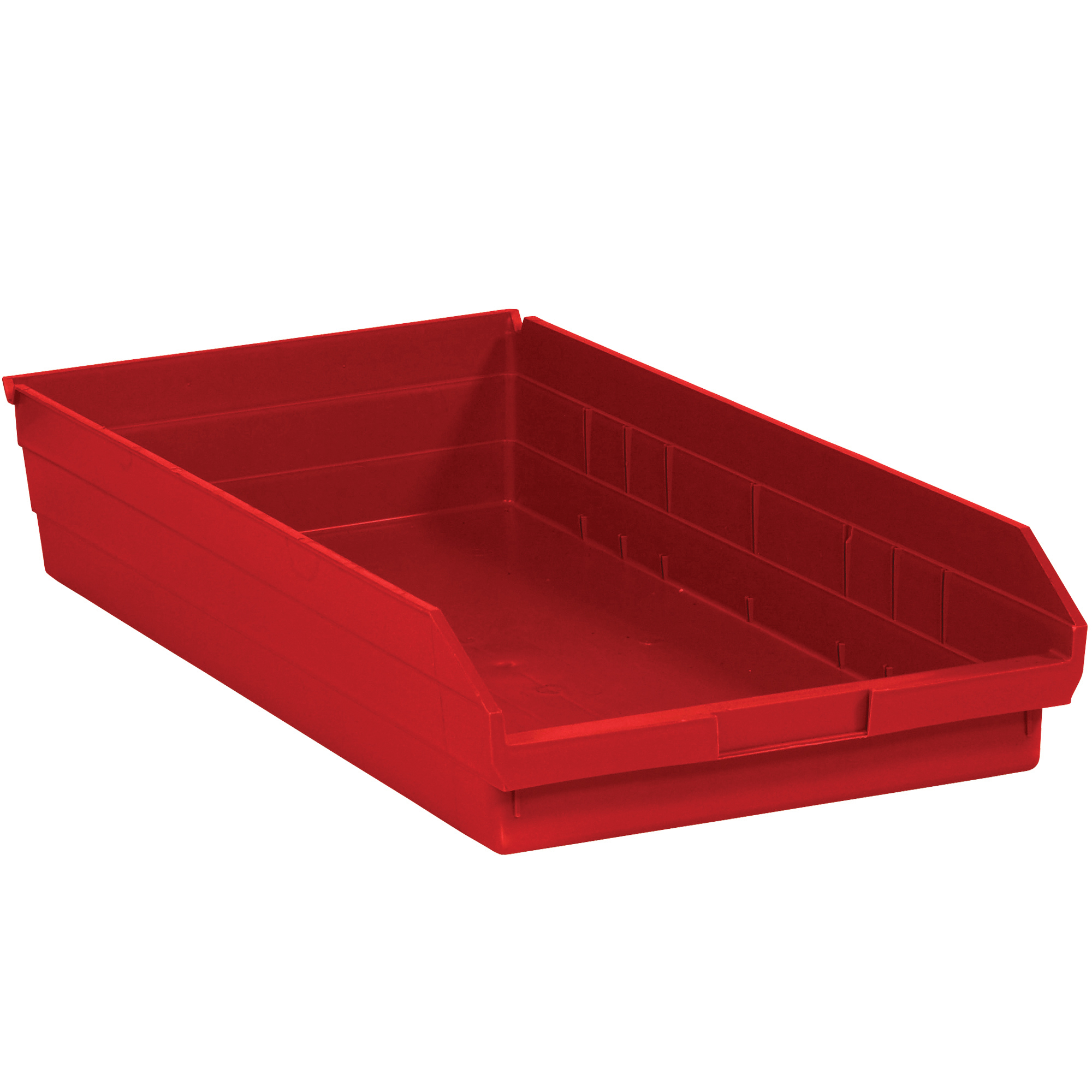 Plastic Shelf Bin Boxes, 23 5/8" x 11 1/8" x 4", Red, 6/Case