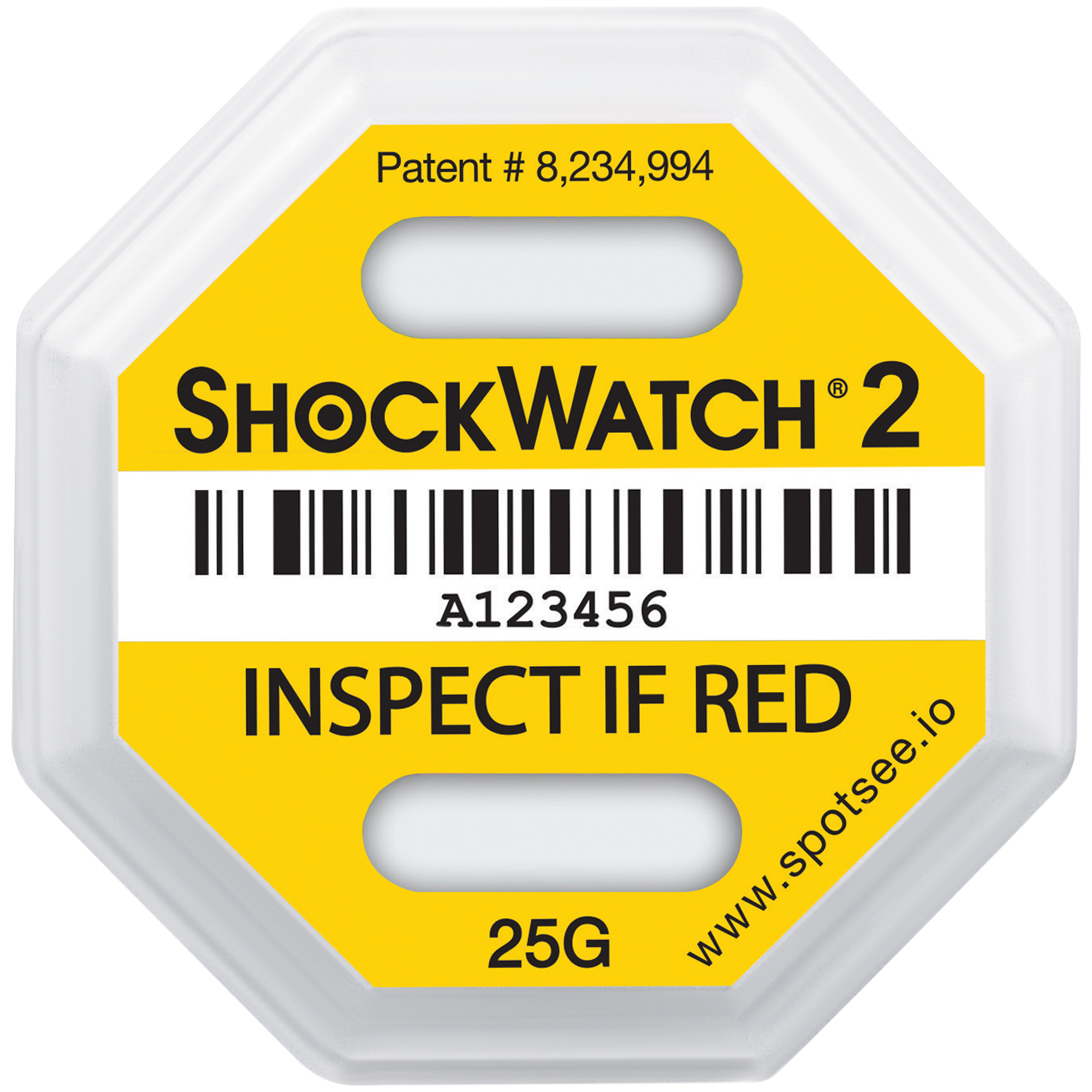 25G Shockwatch® 2 Indicators, 3 3/4" x 3 3/4", Yellow, 50/Case