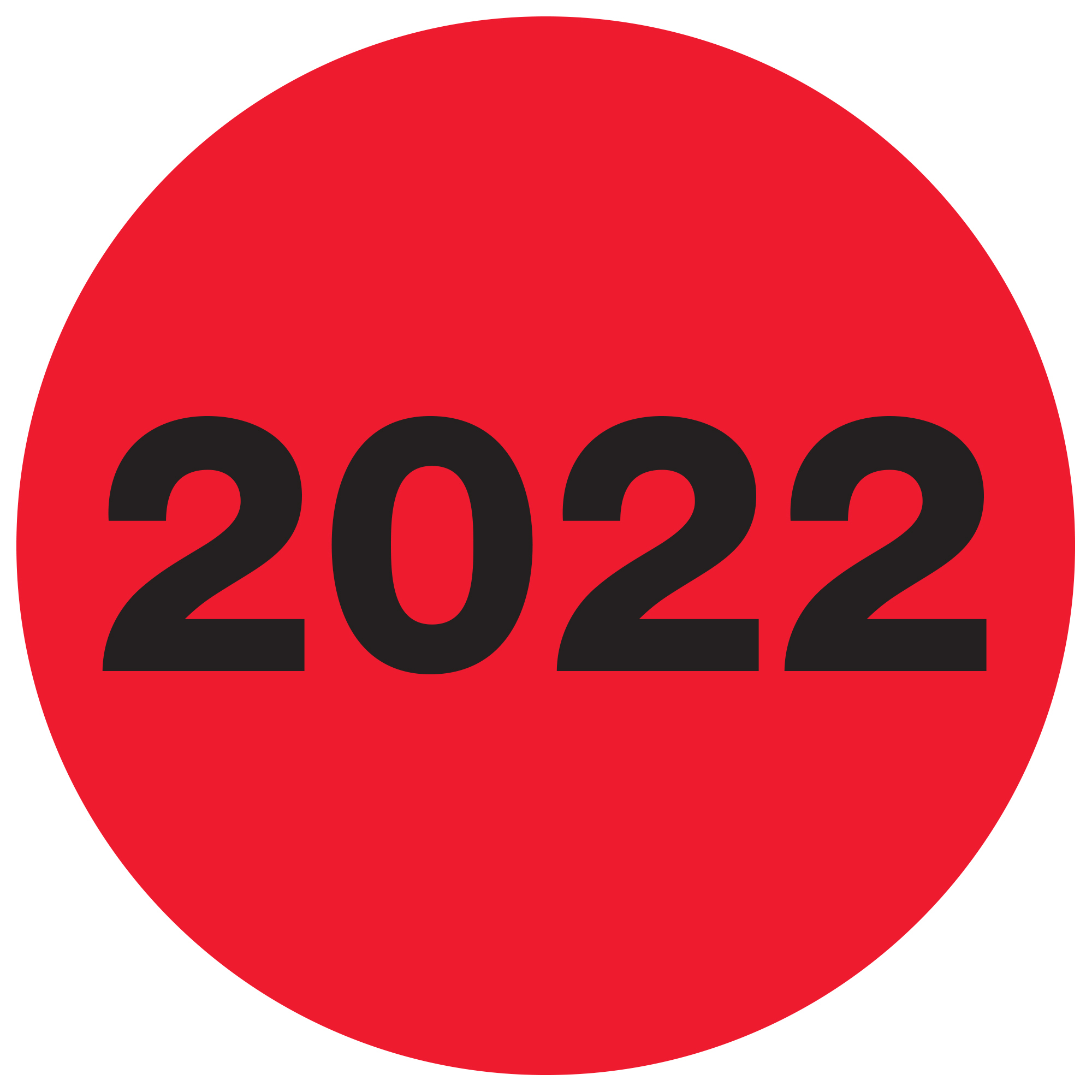 Tape Logic® Labels, "2022" Year, 2" Circle, Fluorescent Red, 500/Roll