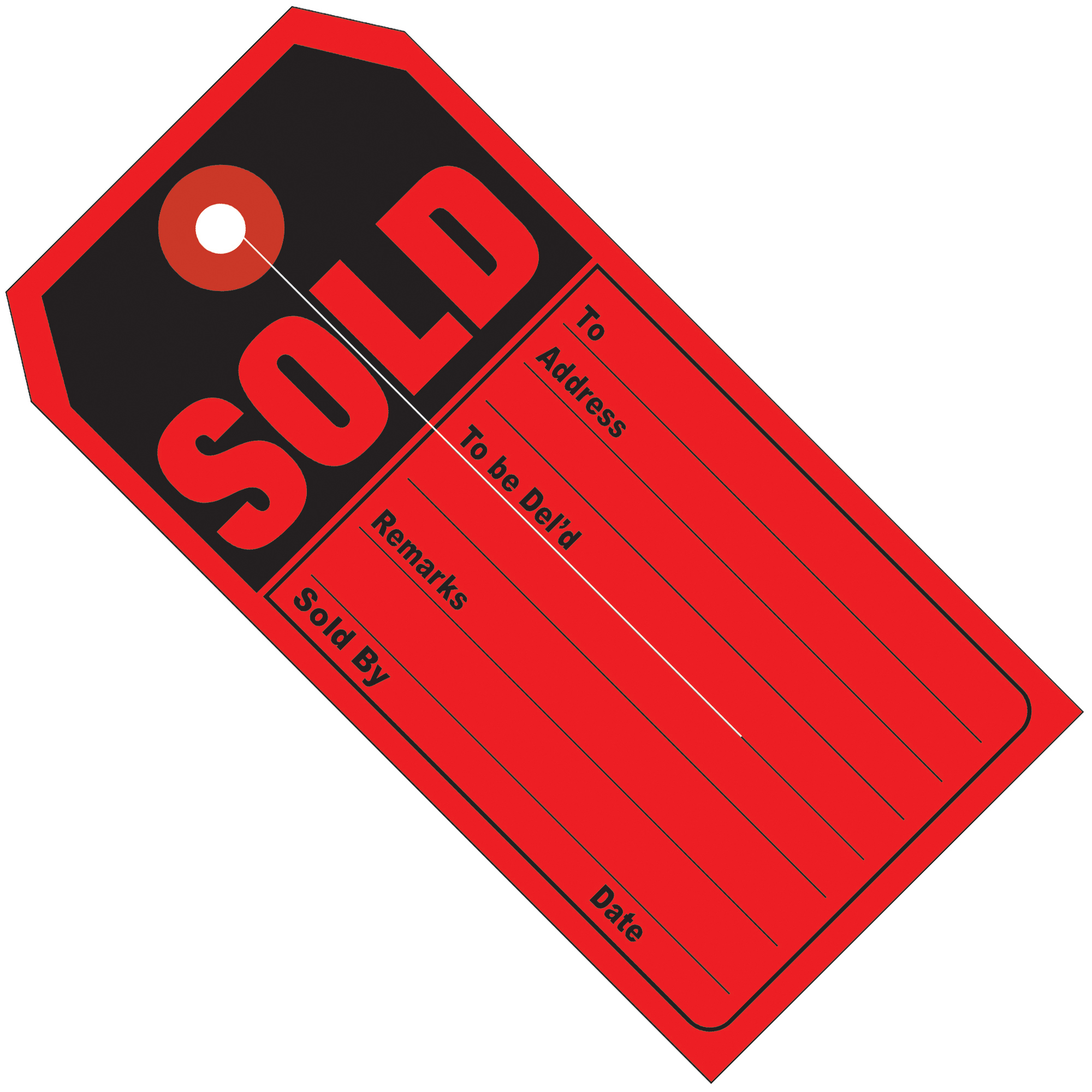 Retail Tags, "SOLD" , 4 3/4" x 2 3/8", Red/Black, 500/Case