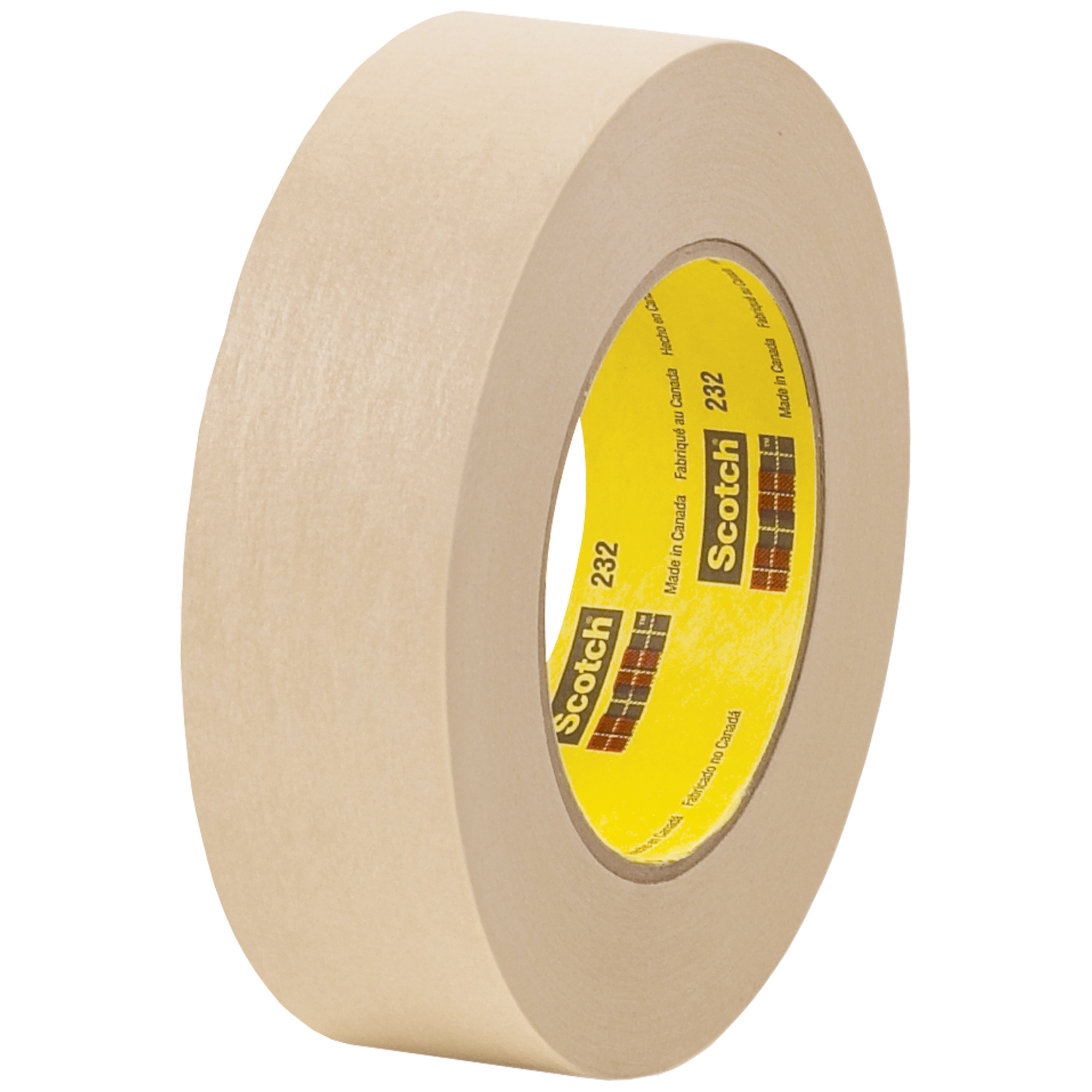 3M™ 232 Masking Tape, 6.3 Mil, 1 1/2" x 60 yds., Tan, 12/Case