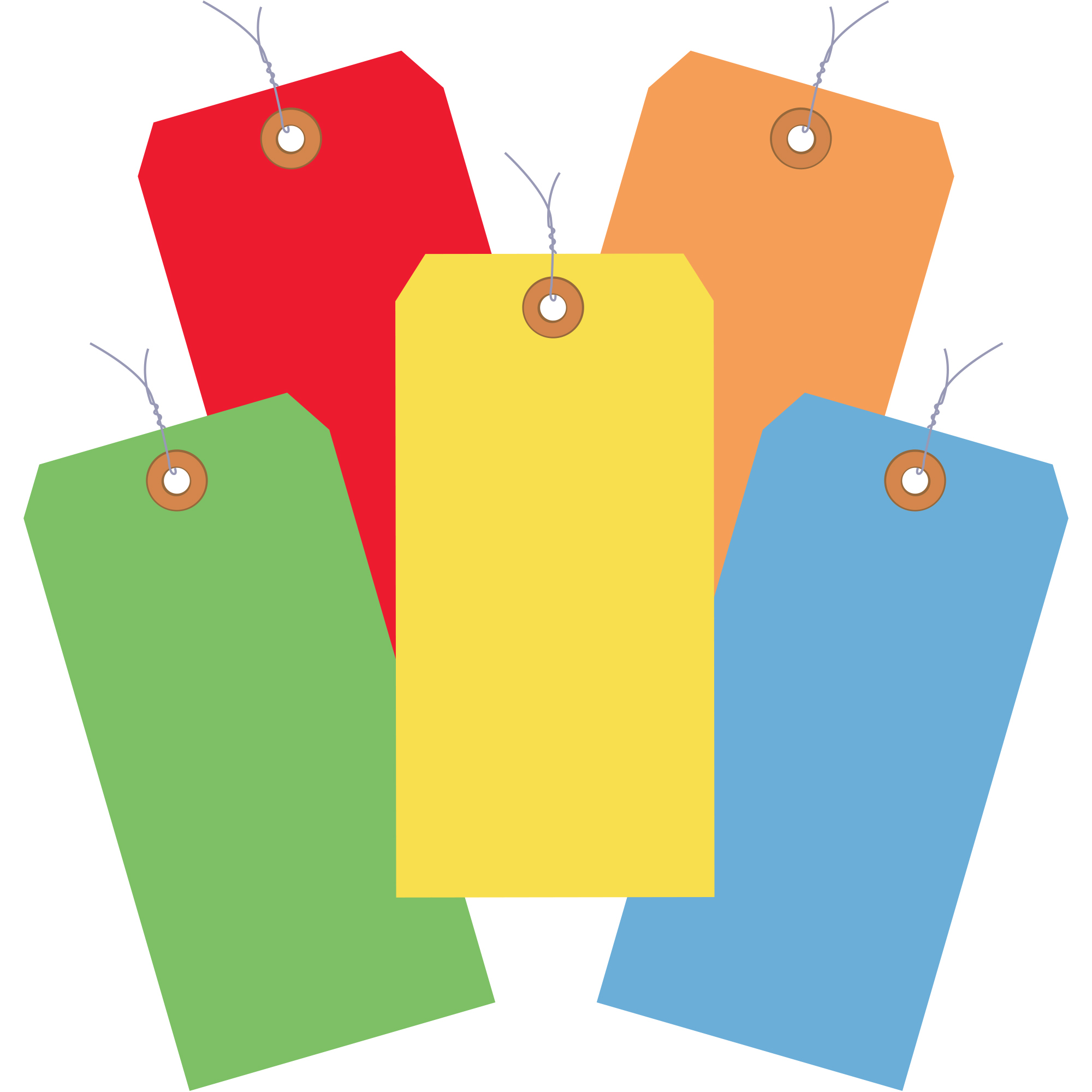 Shipping Tags, Pre-Wired, 13 Pt., 6 1/4" x 3 1/8", Assorted Color, 1000/Case