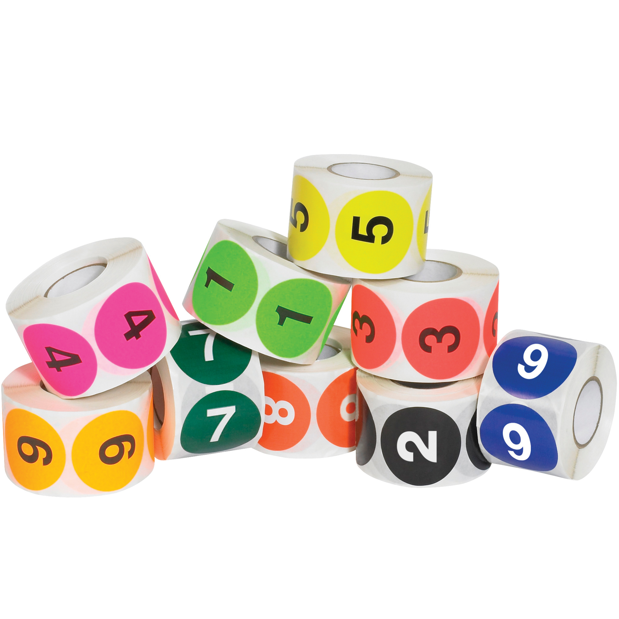 Tape Logic® Easy Order Packs, Numbers, (1-10), 2" Circle, Assorted Colors, 10/Case