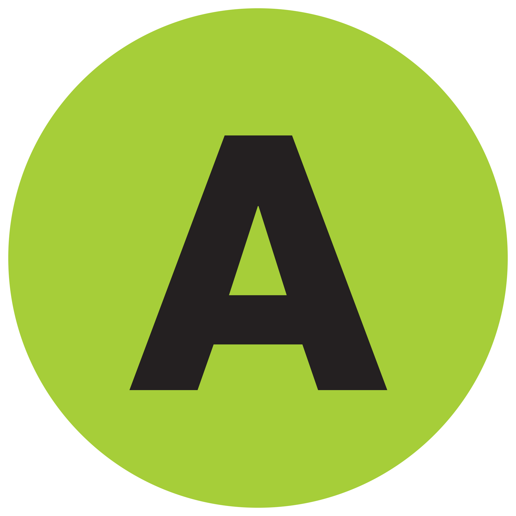 Tape Logic® Letter Labels, "A", 2" Circle, Fluorescent Green, 500/Roll