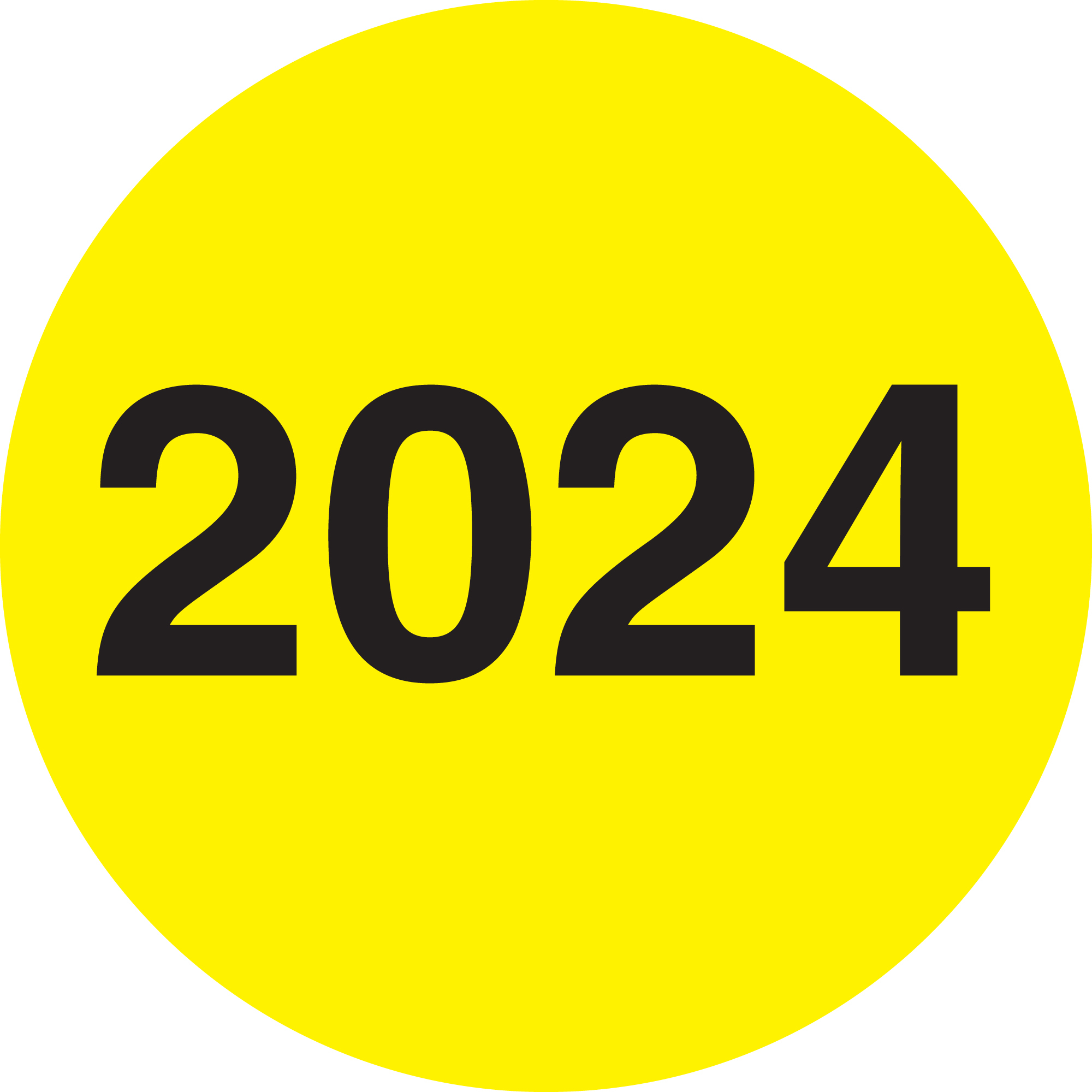 3" Circle - "2024" (Fluorescent Yellow) Year Labels 1 ROLL