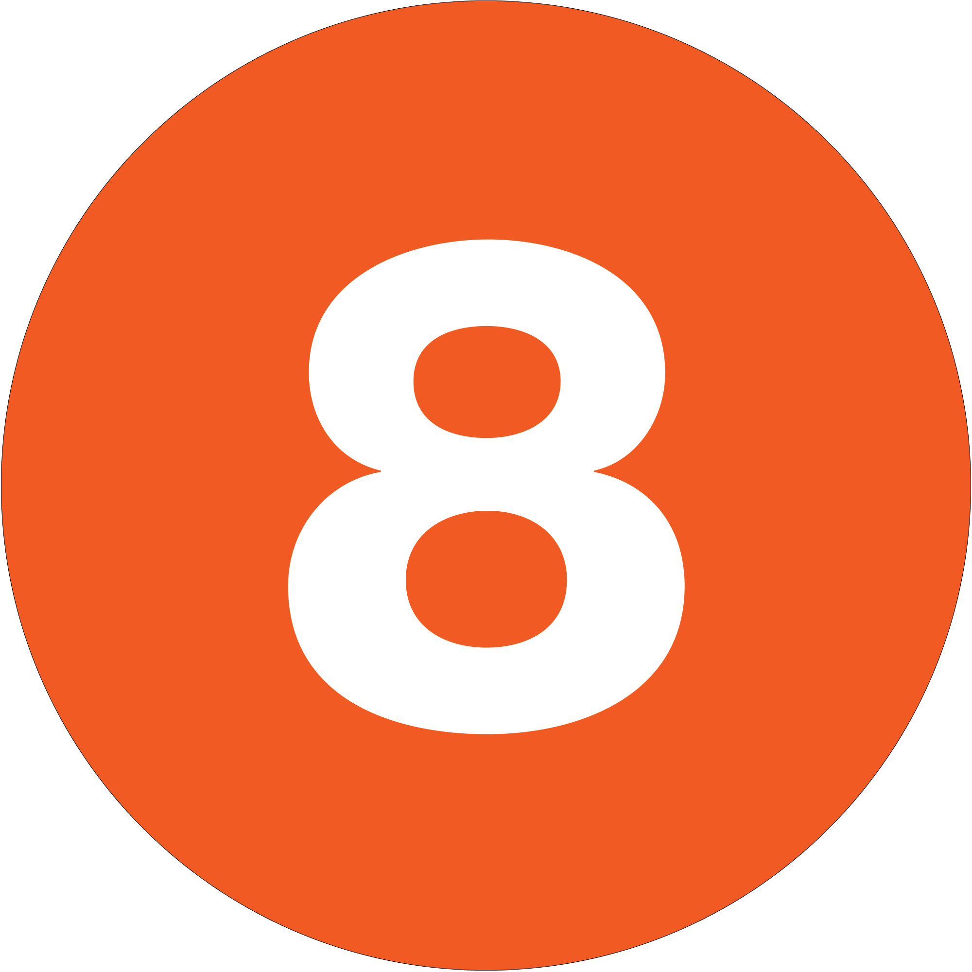 Tape Logic® Number Labels, "8", 2" Circle, Fluorescent Orange, 500/Roll