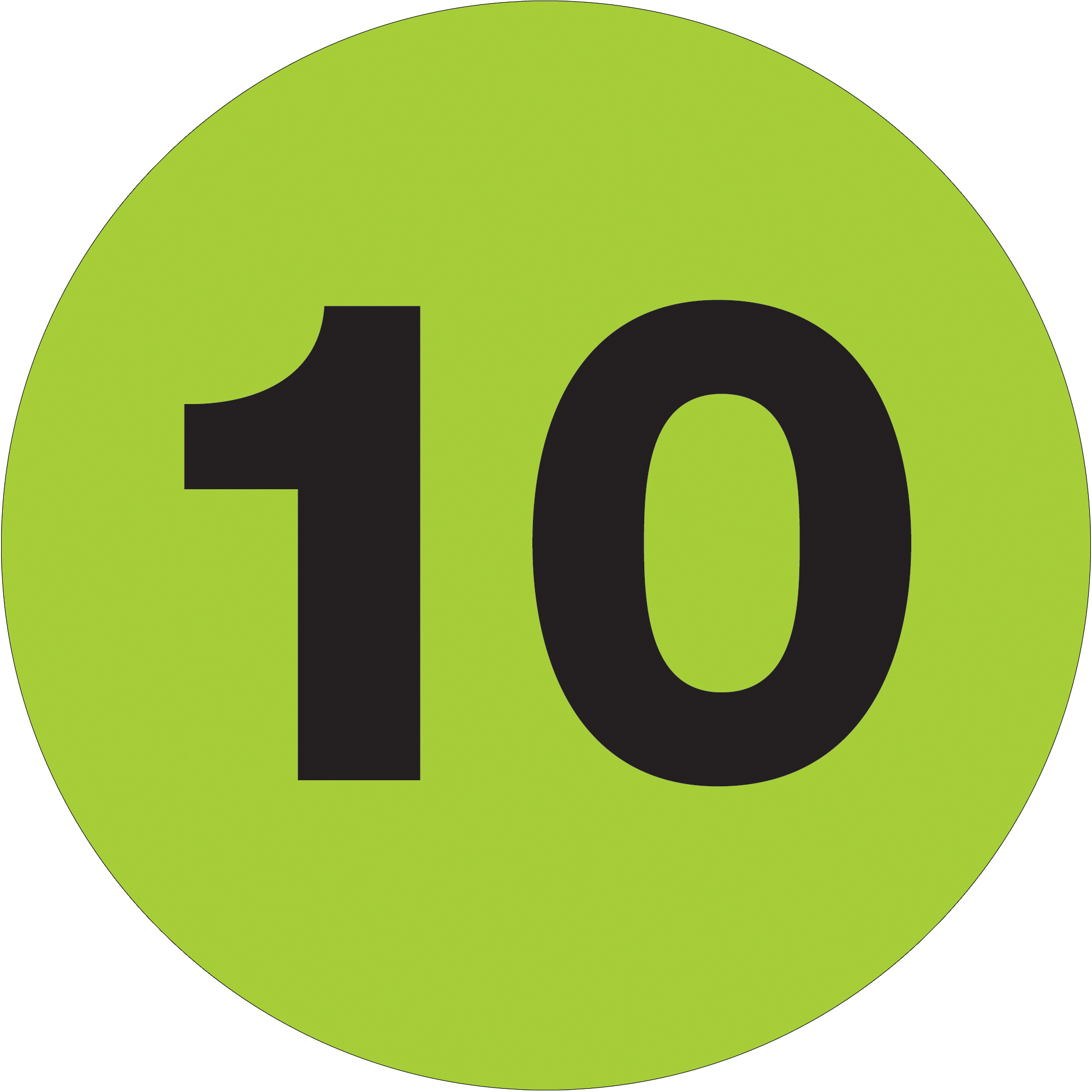 Tape Logic® Number Labels, "10", 1" Circle, Fluorescent Green, 500/Roll
