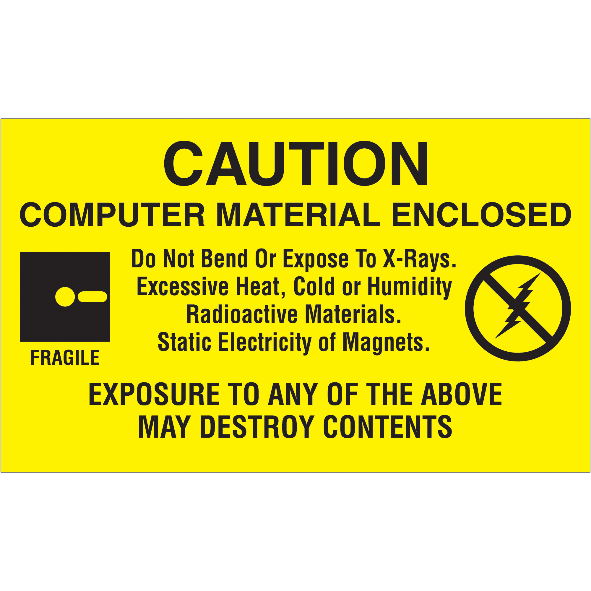 Tape Logic® Labels, "Computer Material Enclosed", 3" x 5", Black/Yellow, 500/Roll