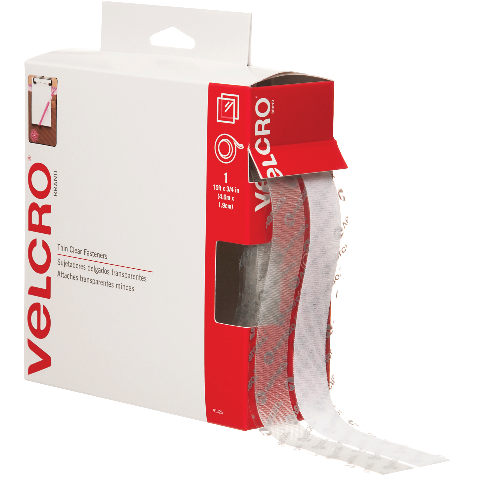 Velcro® Tape, Combo Packs, 3/4" x 15', Clear, 1/Case