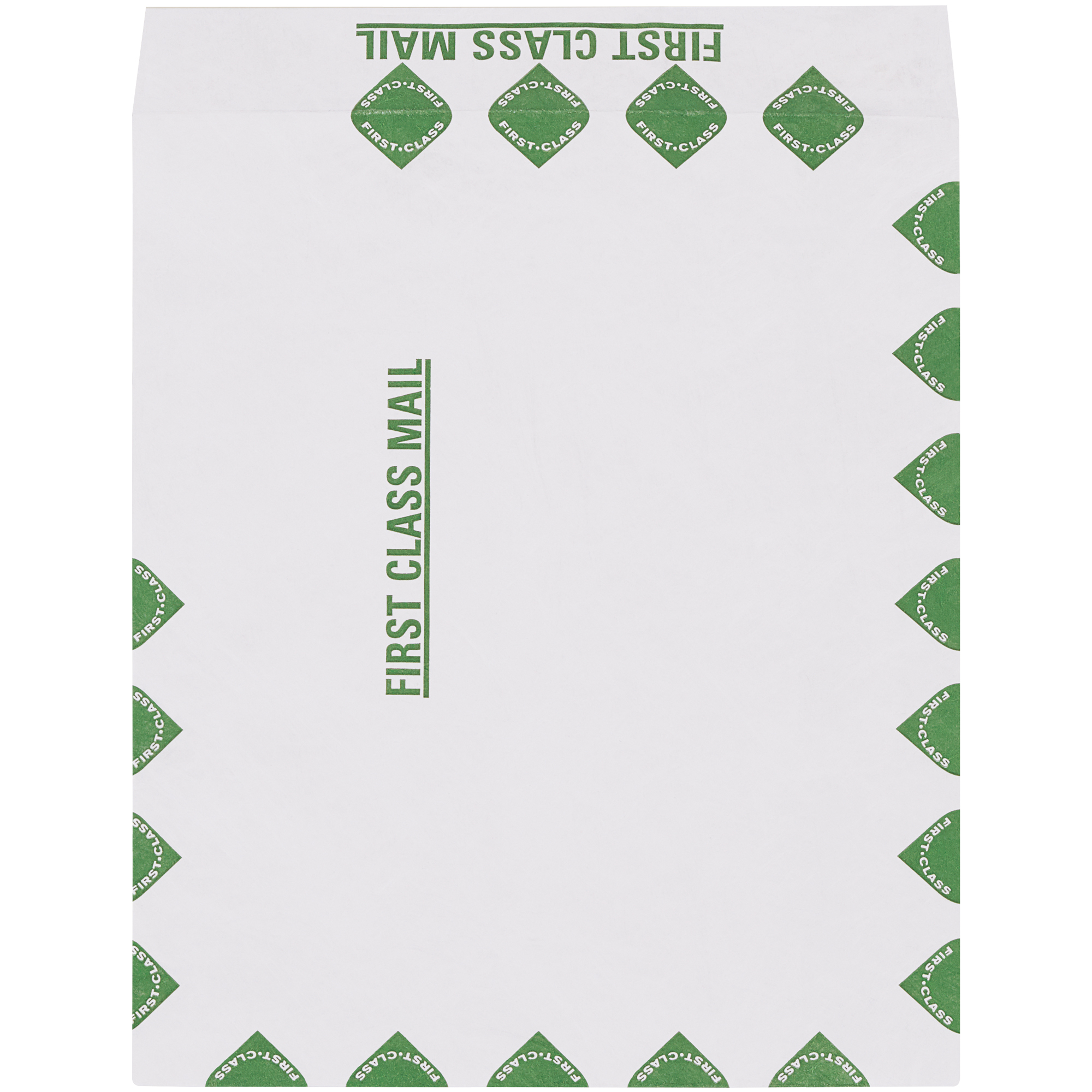 Tyvek® Flat Envelopes, 9" x 12", First Class, White/Green, 100/Case