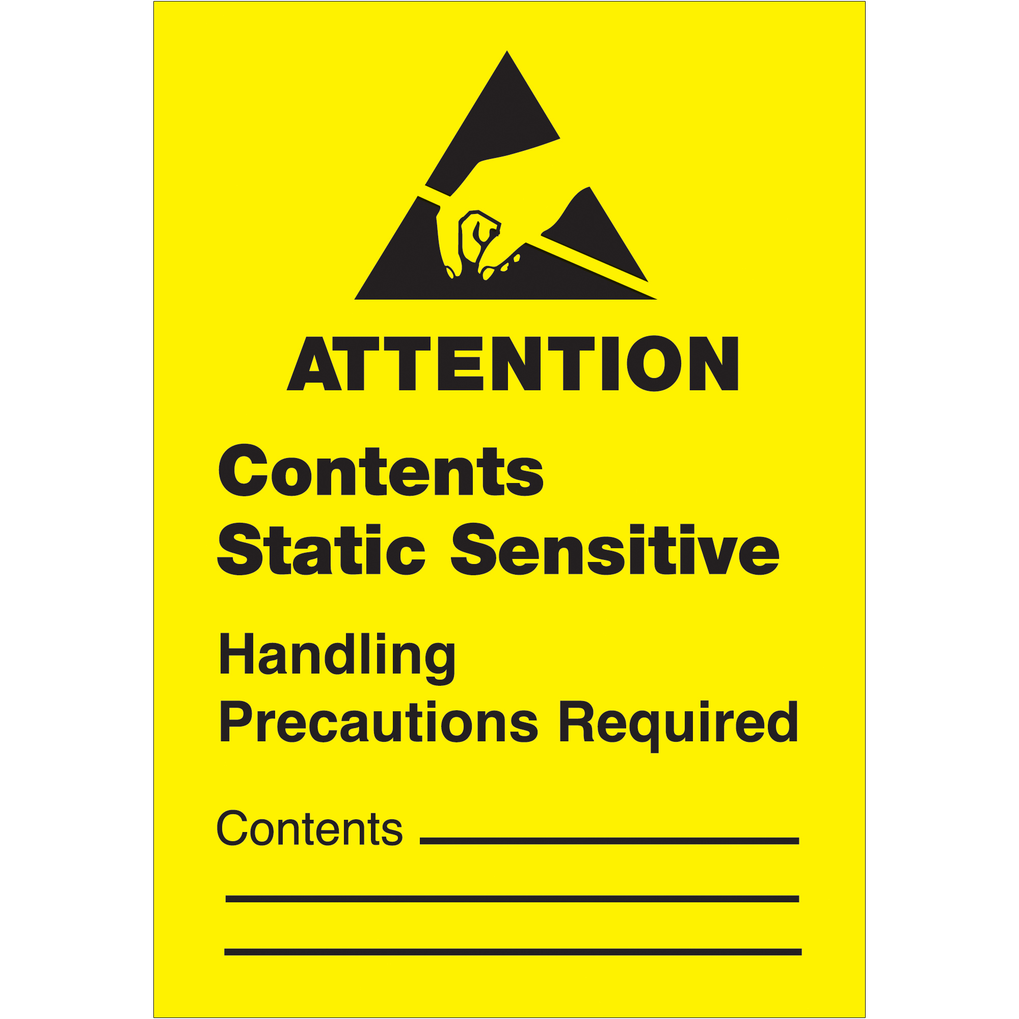 Tape Logic® Labels, "Contents Static Sensitive", 1 3/4 x 2 1/2", Black/Yellow, 500/Roll