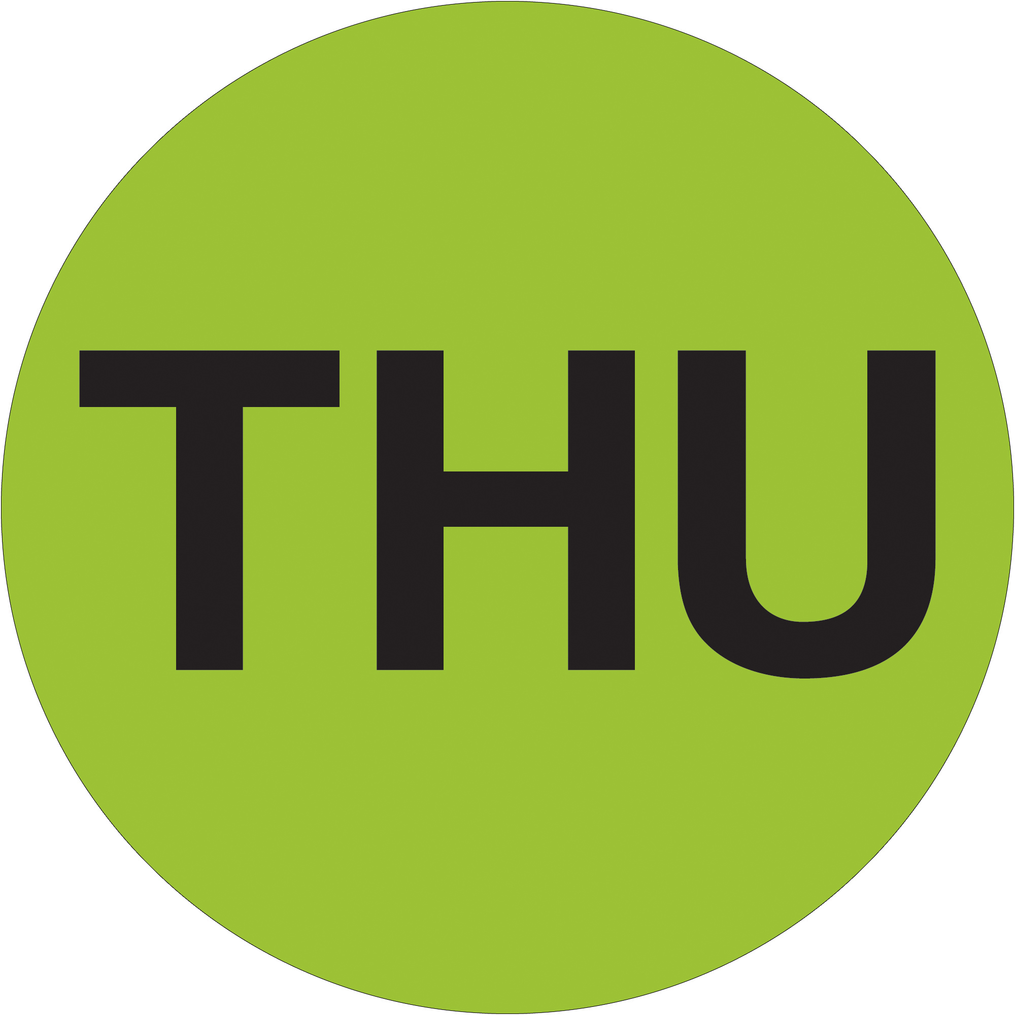 Tape Logic® Inventory Circle Labels, Days of the Week, "THU", 1", Fluorescent Green, 500/Roll