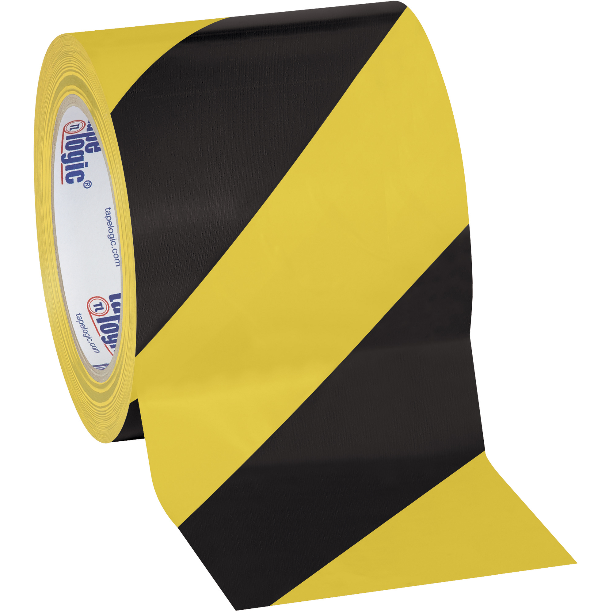 Tape Logic® Striped Vinyl Tape, 7.0 Mil, 4" x 36 yds., Black/Yellow, 3/Case