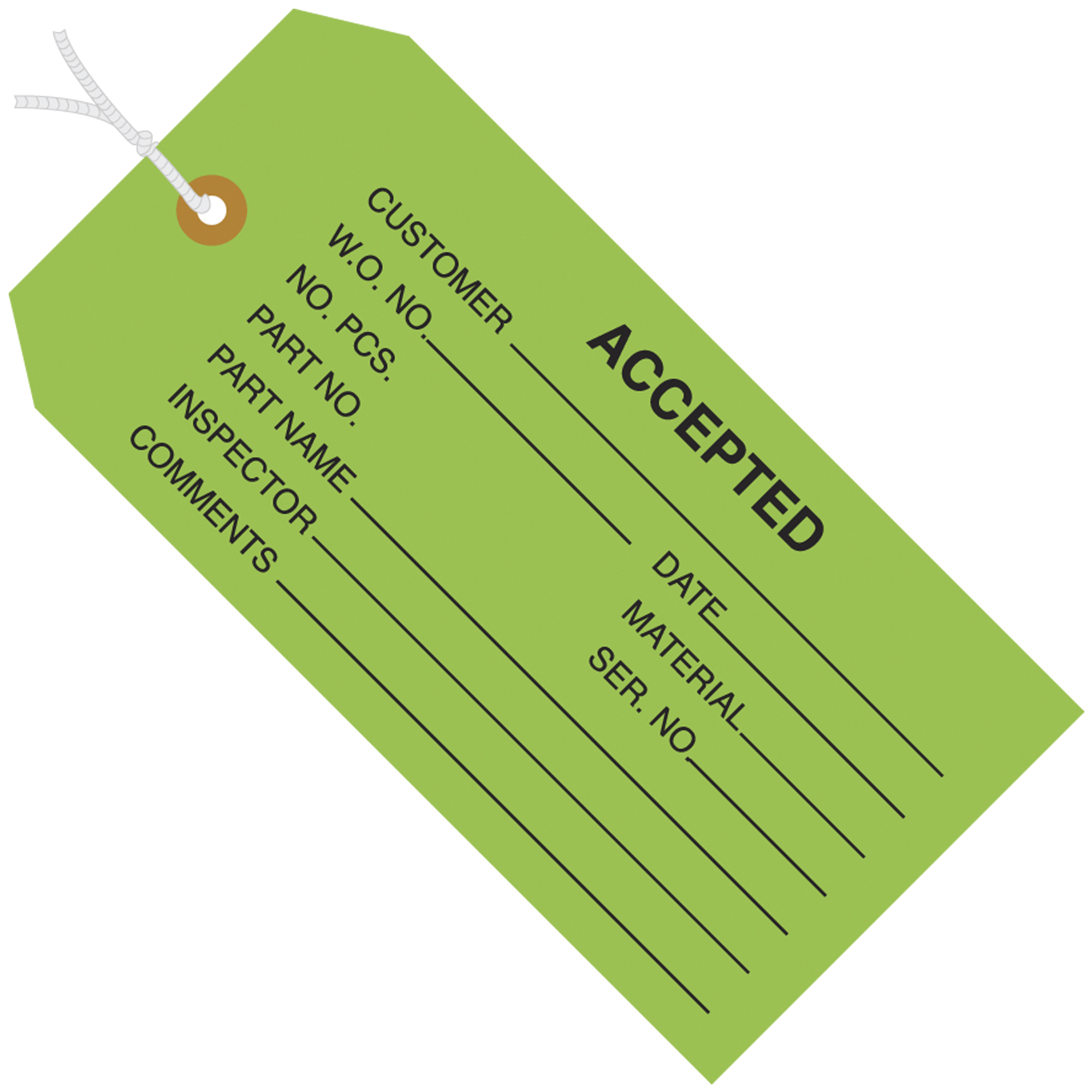 Inspection Tags, Pre-Strung, "Accepted", 4 3/4" x 2 3/8", Green, 1000/Case