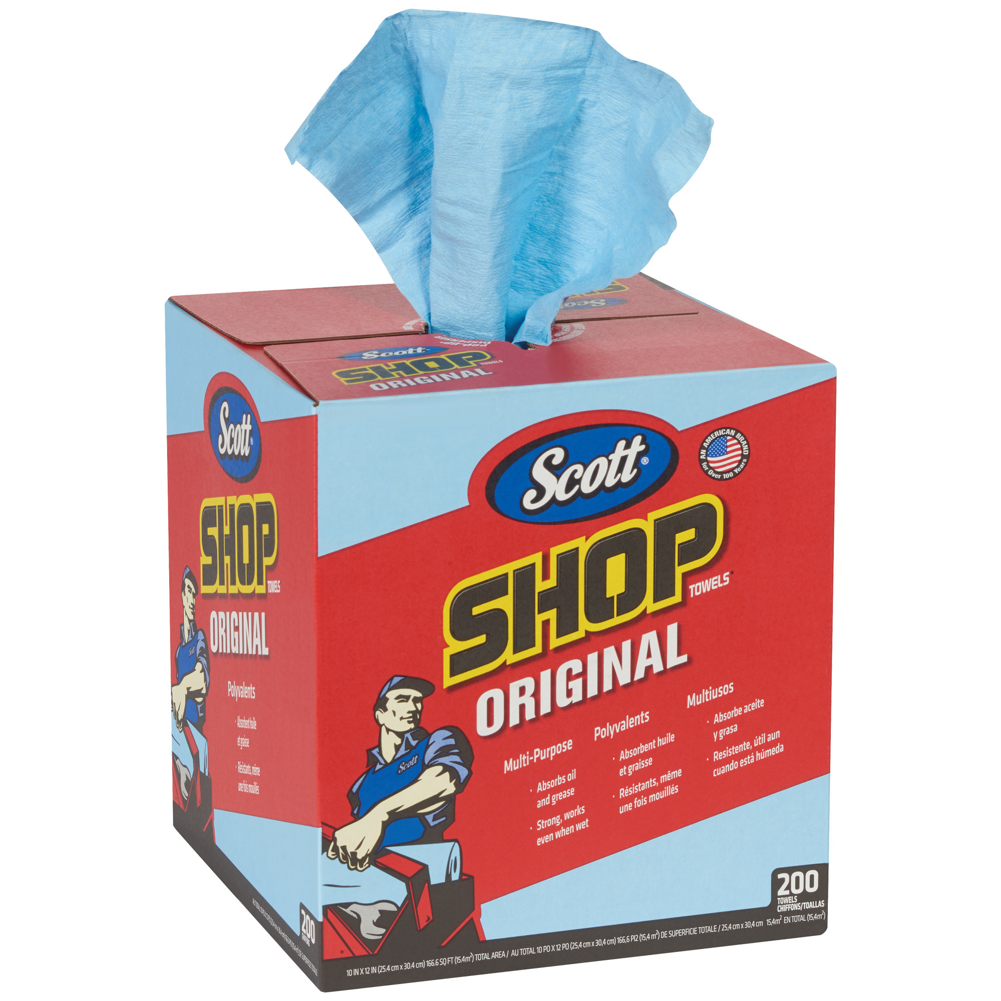 Scott® Shop Towels Pop-Up® Box, 10" x 12", Blue, 200/Box, 2 Boxes/Case