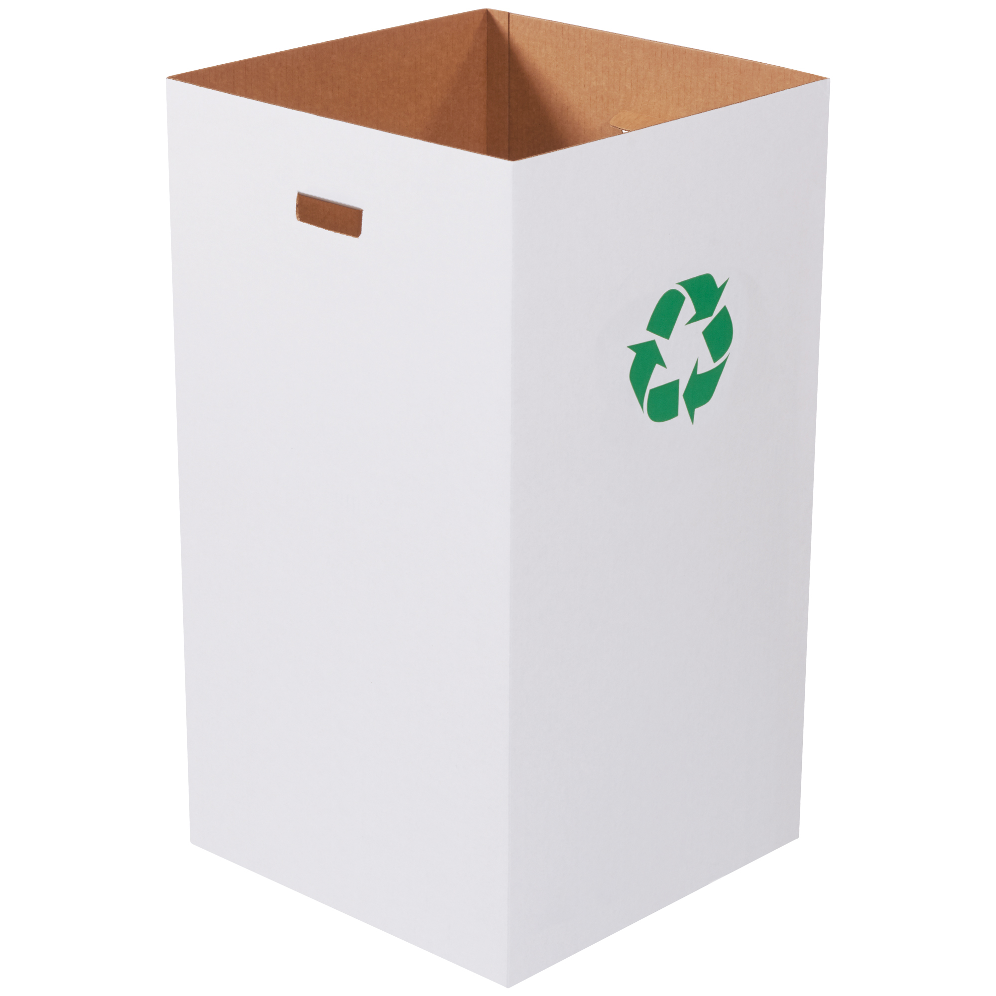 Corrugated Trash Can with Recycle Logo, 50 Gallon, 18" x 18" x 36", White, 10/Bundle