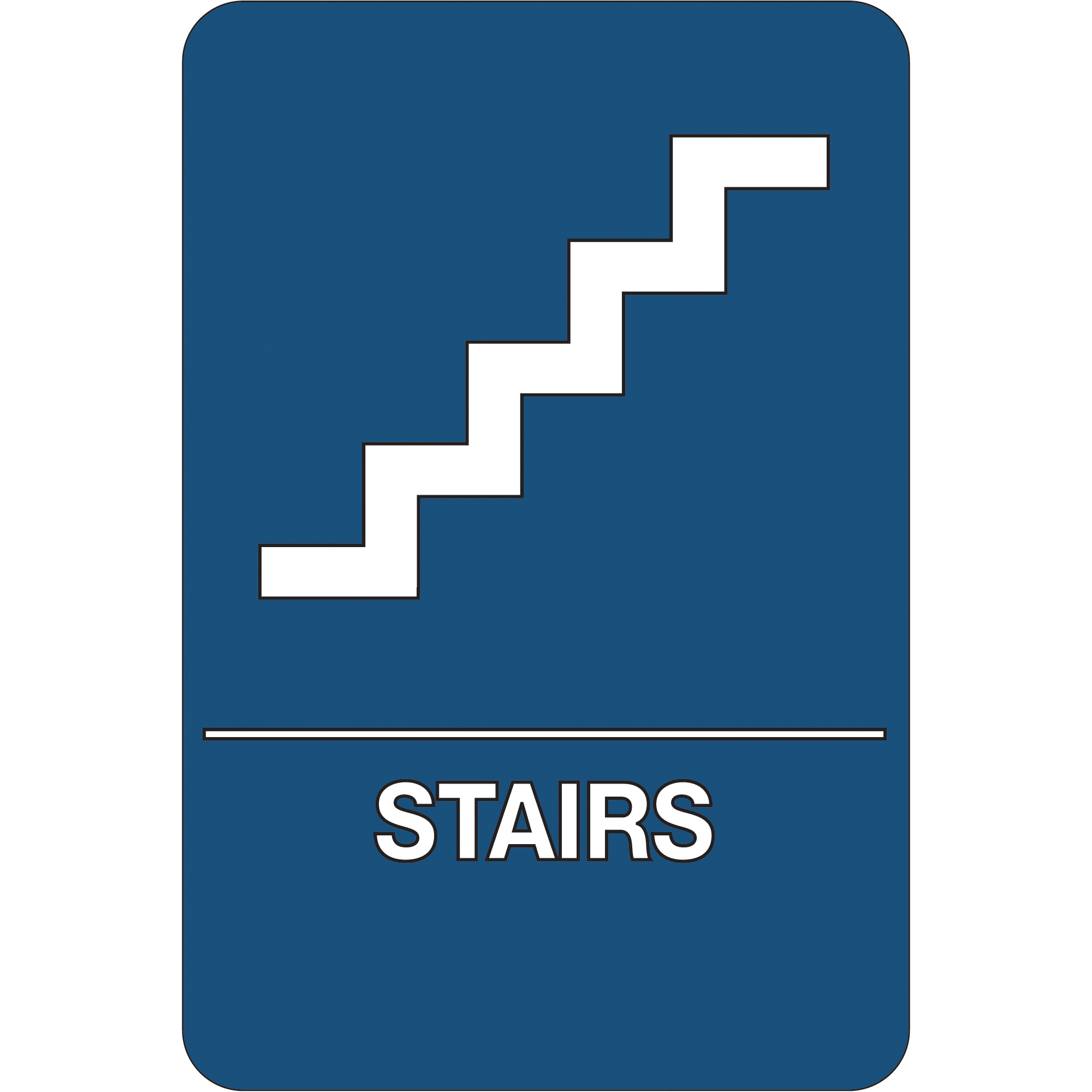 "Stairs" ADA Compliant Plastic Sign, 9" x 6", Blue/White, 1/Each
